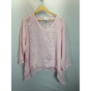 La Fixsun Tunic Top Womens XL Linen Textured 3/4 Sleeve Lagenlook Boho peasant